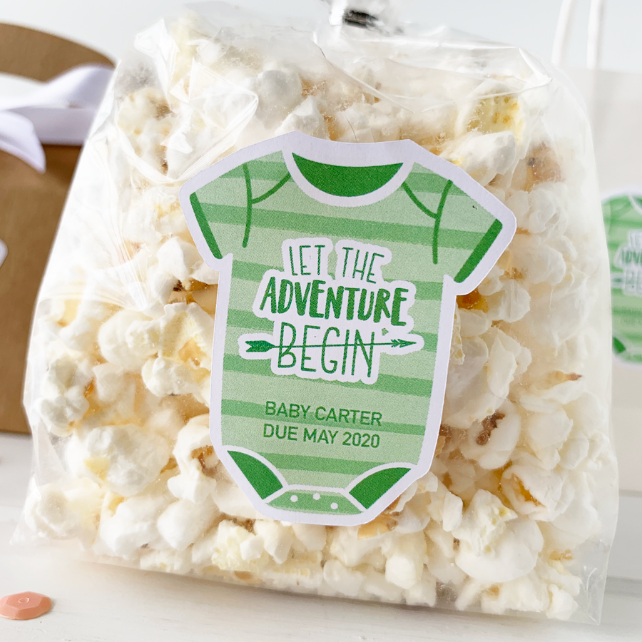 The Adventure Begins Personalized Baby Shower Labels-Onesie Stickers-Paper Cute Ink
