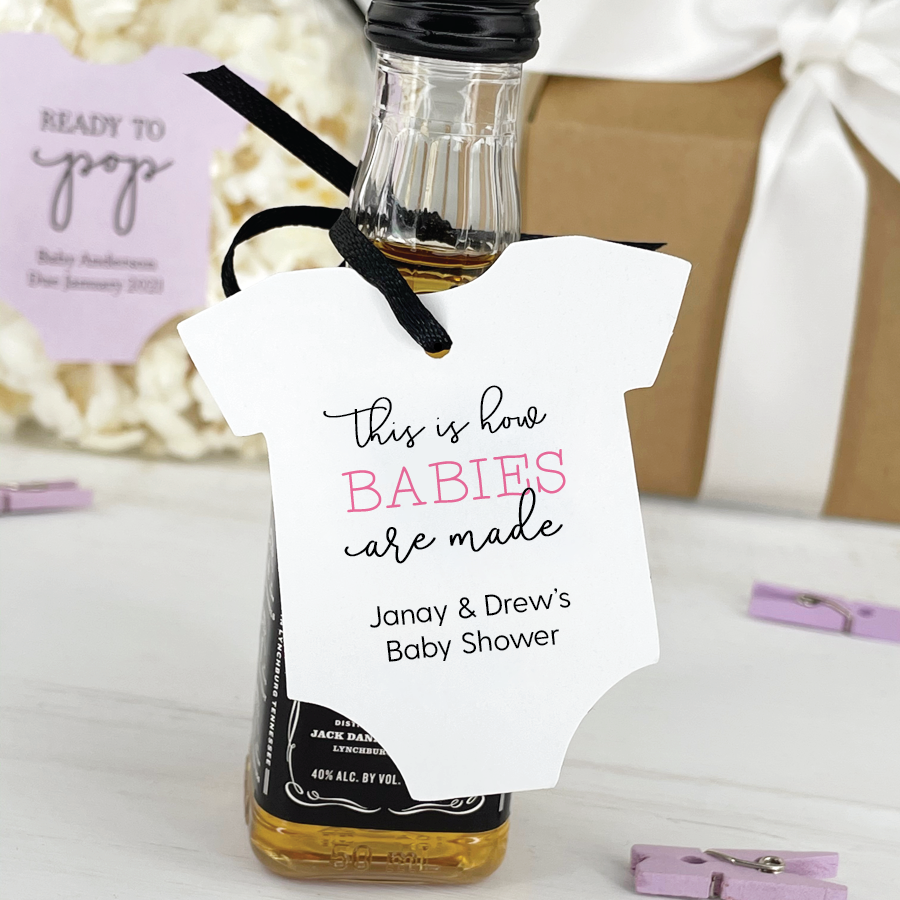 baby shower onesie bottle tags