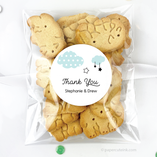 blue clouds baby shower stickers