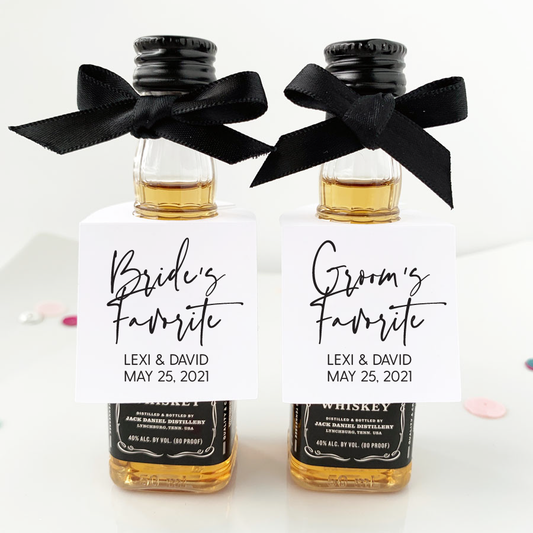 brides favorite grooms favorite mini liquor tags