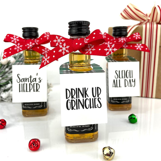 Christmas Mini Bottle Tags Green Plaid