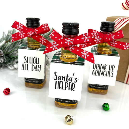 Christmas Mini Bottle Tags Green Plaid