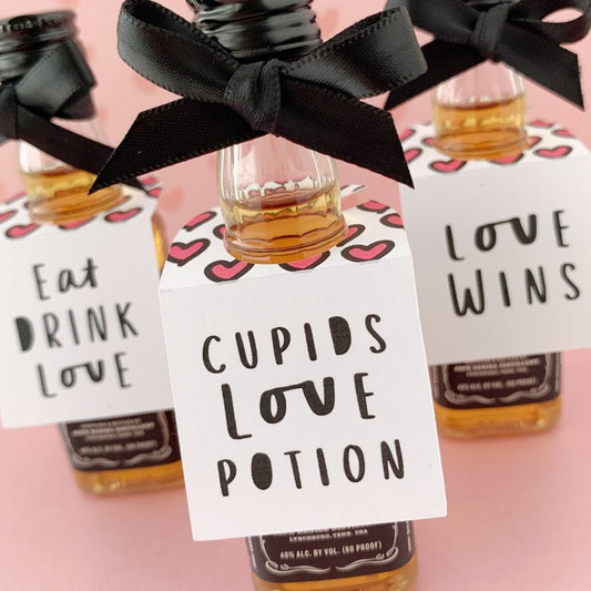 Hearts Valentines Day Party Mini Liquor Tags-instant download-Paper Cute Ink