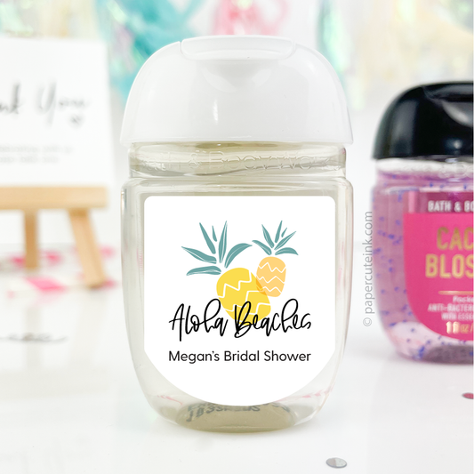 Pineapple Aloha Beaches Hand Sanitizer Favor Labels