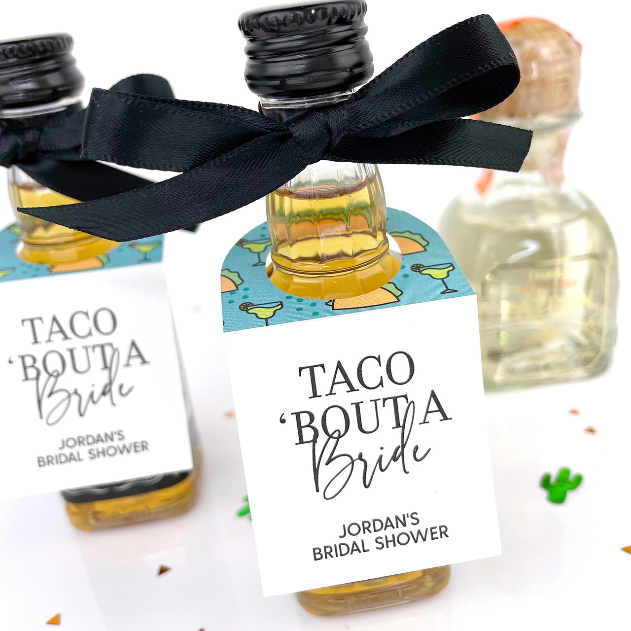 fiesta-bridal shower favor tags taco bout a bride mini bottle tags