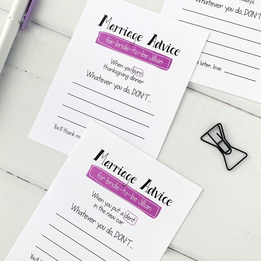Bridal Shower Advice Game-advice cards-Paper Cute Ink