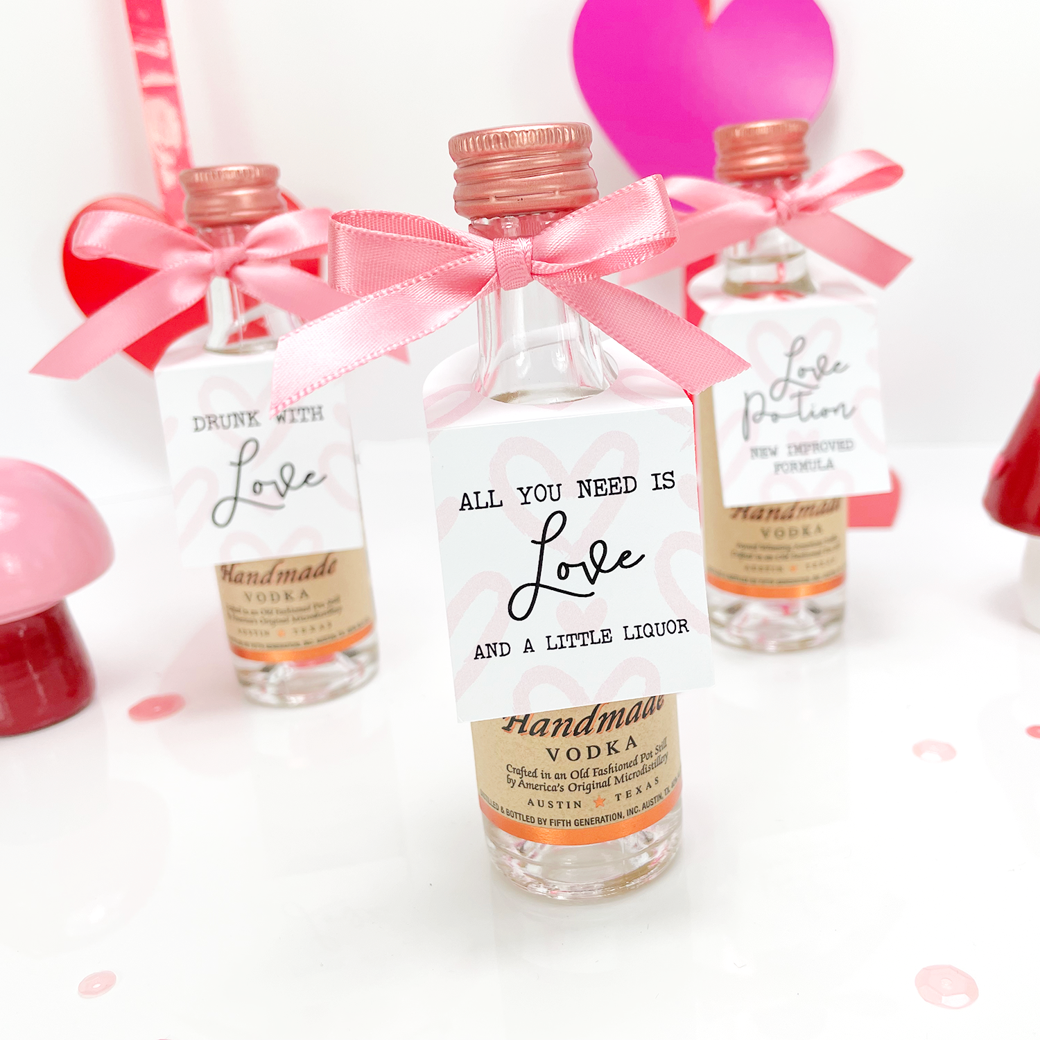 Valentines' Day Party Favor Gift Tags for mini liquor bottles