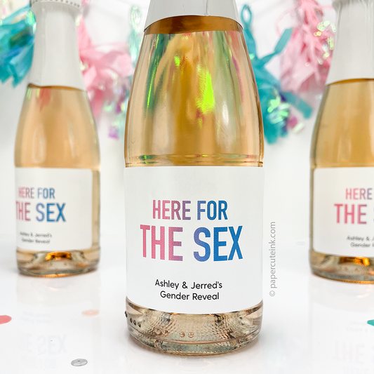 gender reveal wine bottle labels for mini wine and champagne party favors