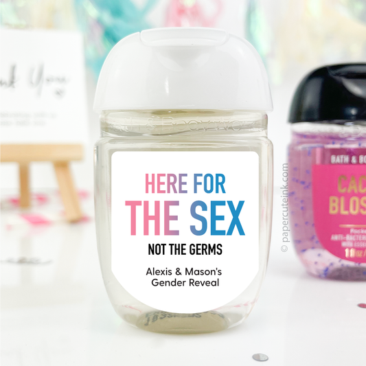 Gender Reveal custom hand sanitizer labels for your baby shower or gender reveal party favors