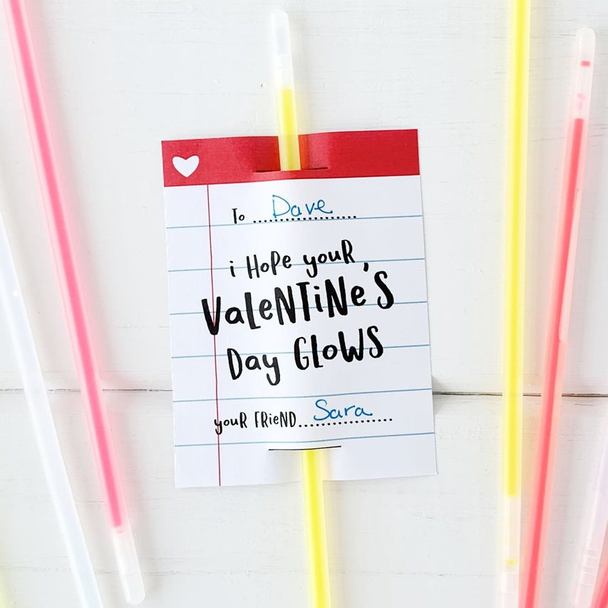 Glow Stick Valentine Card-instant download-Paper Cute Ink