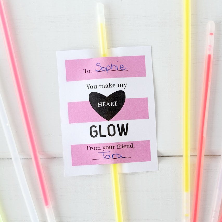 Glow Stick Valentine Printable-instant download-Paper Cute Ink