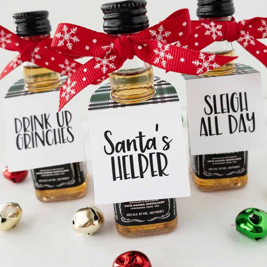 Christmas Mini Bottle Tags Green Plaid