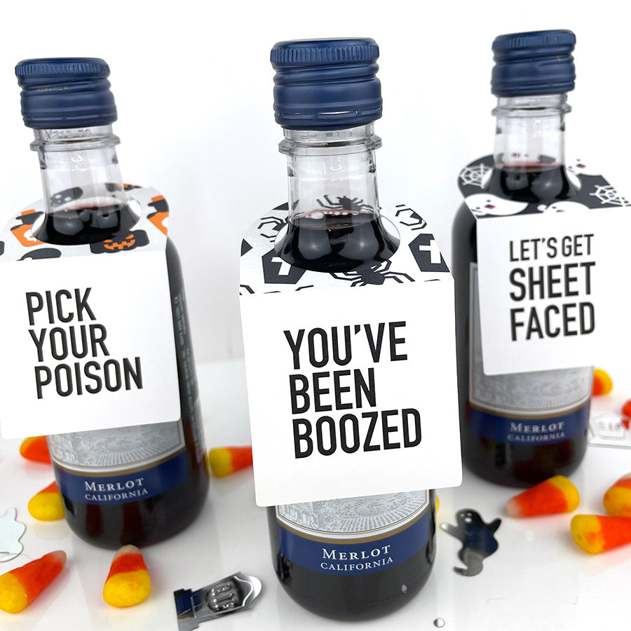 you've been boozed mini halloween wine bottle tags
