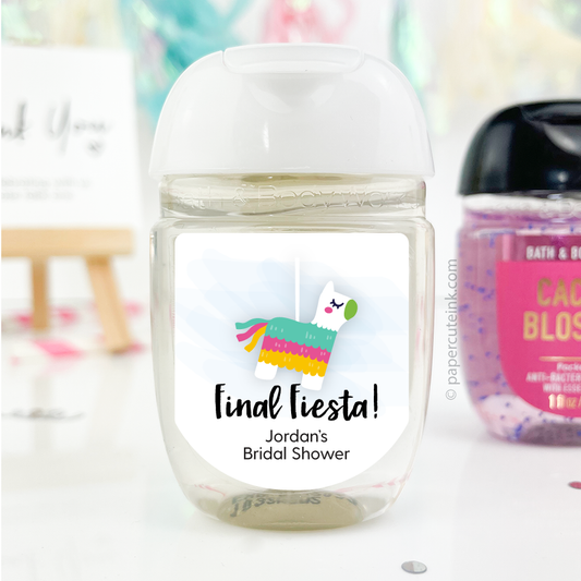 Final fiesta bridal shower favor labels for mini hand sanitizers favors