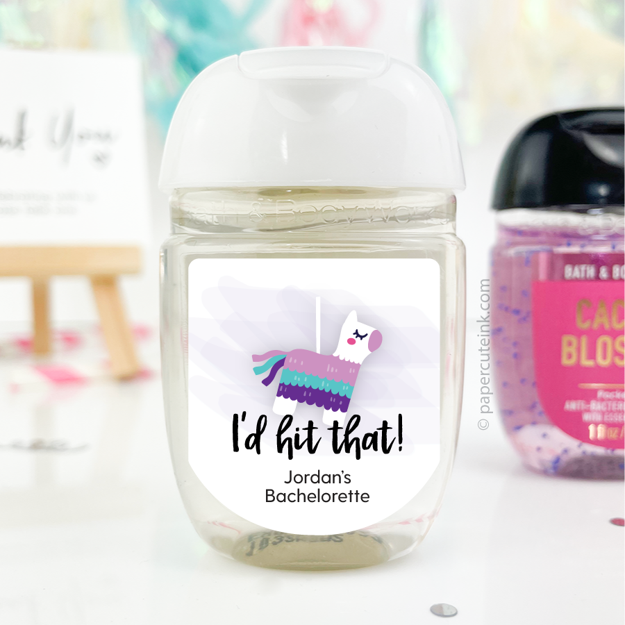 bachelorette party favor labels for mini hand sanitizers favors