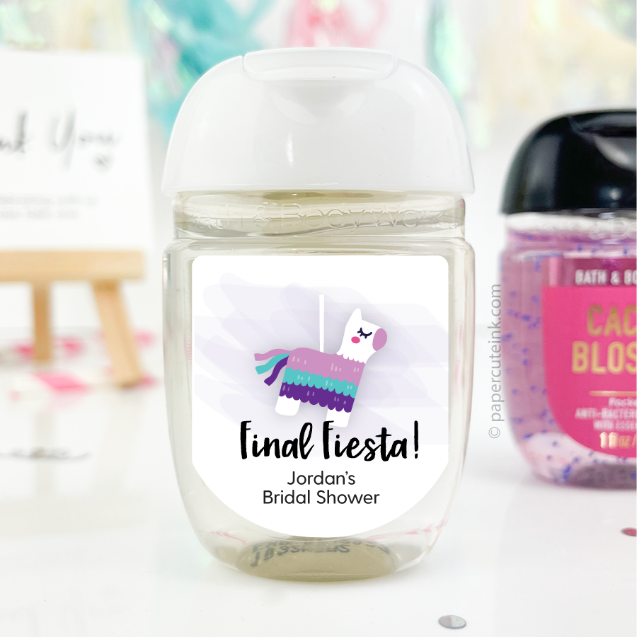 final fiesta llama hand sanitizer favor labels