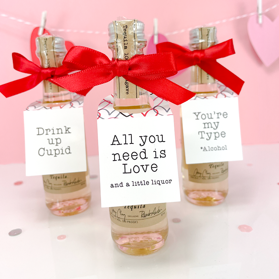 adult valentines day party favor tags for mini liquor bottles