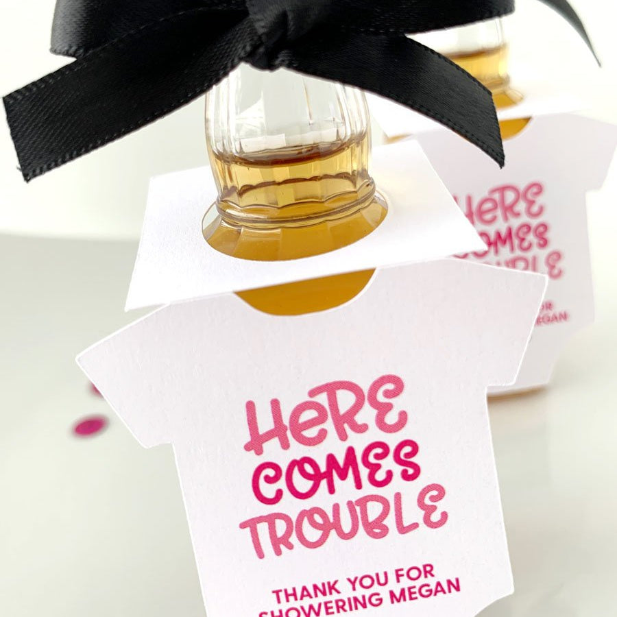 here comes trouble mini liquor bottle tags