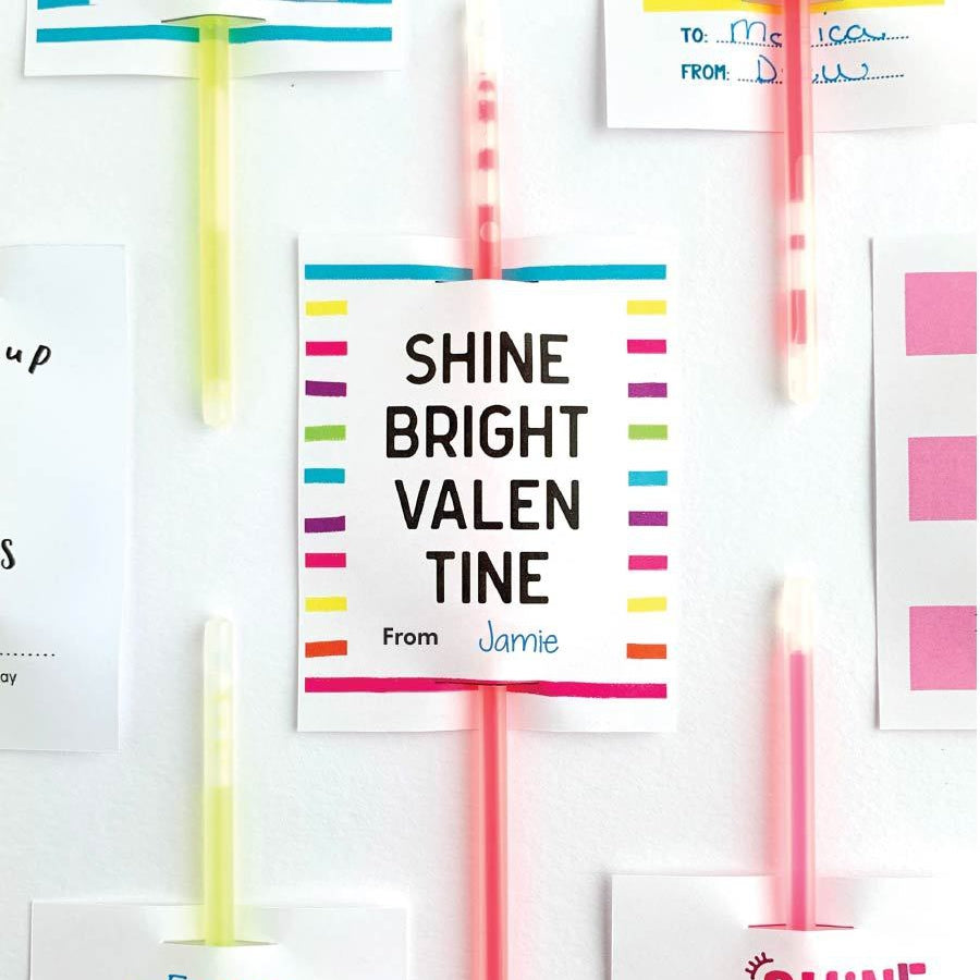 Shine Bright Valentines Glow Stick Printable-instant download-Paper Cute Ink