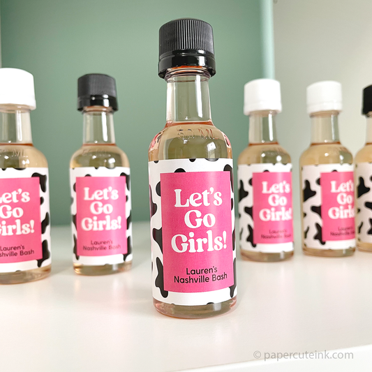 Lets go girls mini liquor bottle favor for disco cowgirl theme