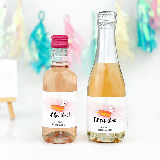 llama fiesta favor labels for mini champagne labels and mini wine bottle labels