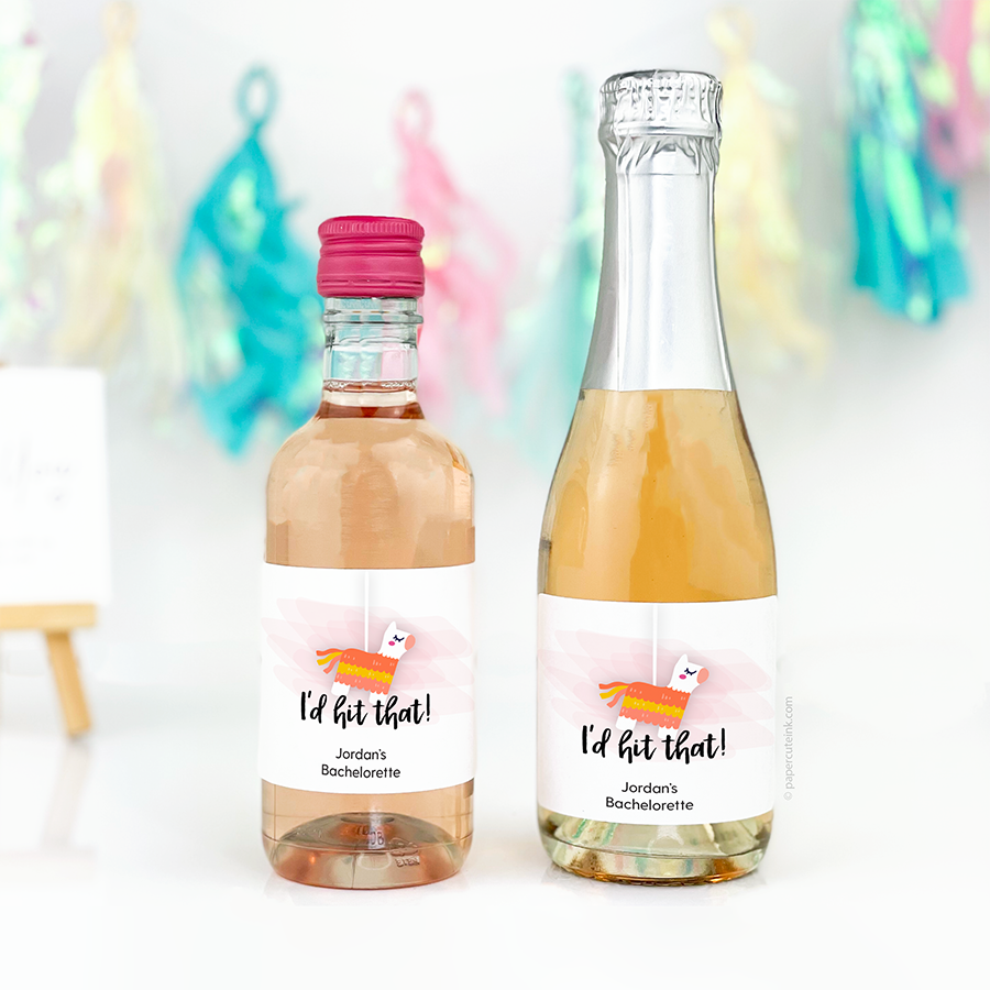 llama fiesta favor labels for mini champagne labels and mini wine bottle labels