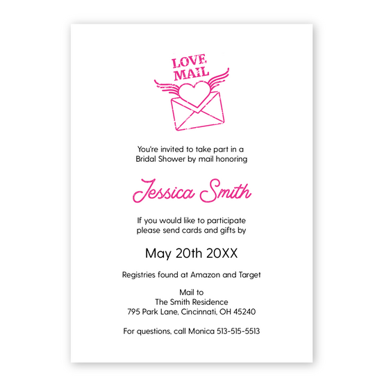 bridal shower by mail invitation, virtual shower