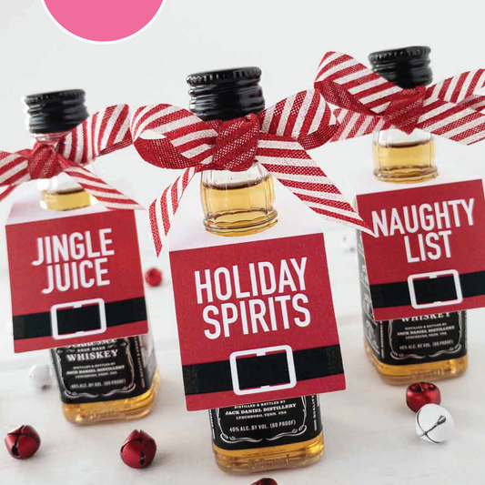 Printable Holiday Drink Tags Santa's Belt Mini Alcohol Favor Tags