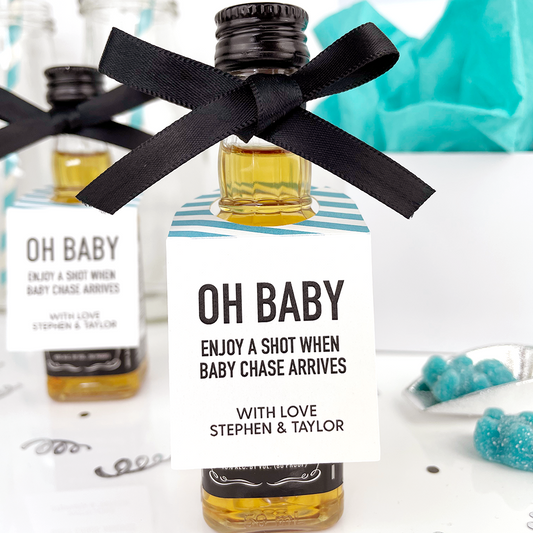 oh baby enjoy a shot tags on a mini bottle of liquor