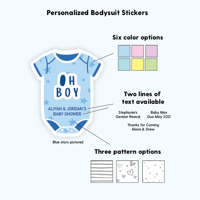 Oh Boy Personalized Baby Shower Labels-Onesie Stickers-Paper Cute Ink
