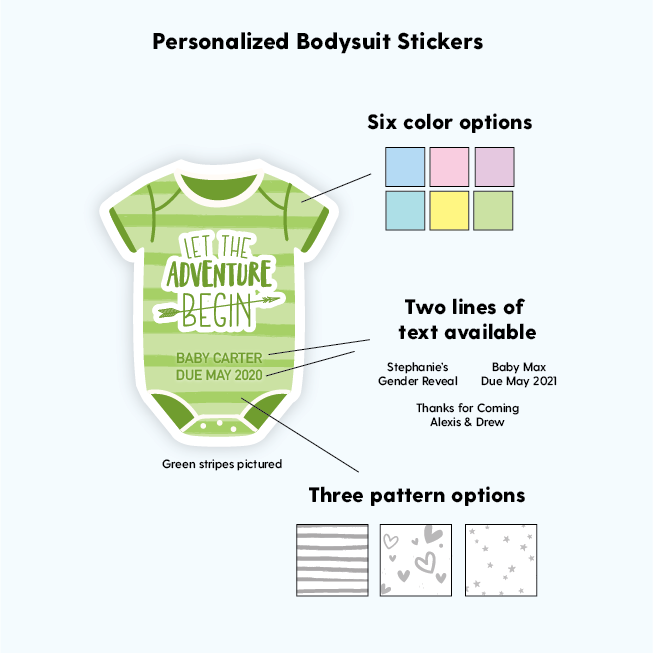 The Adventure Begins Personalized Baby Shower Labels-Onesie Stickers-Paper Cute Ink