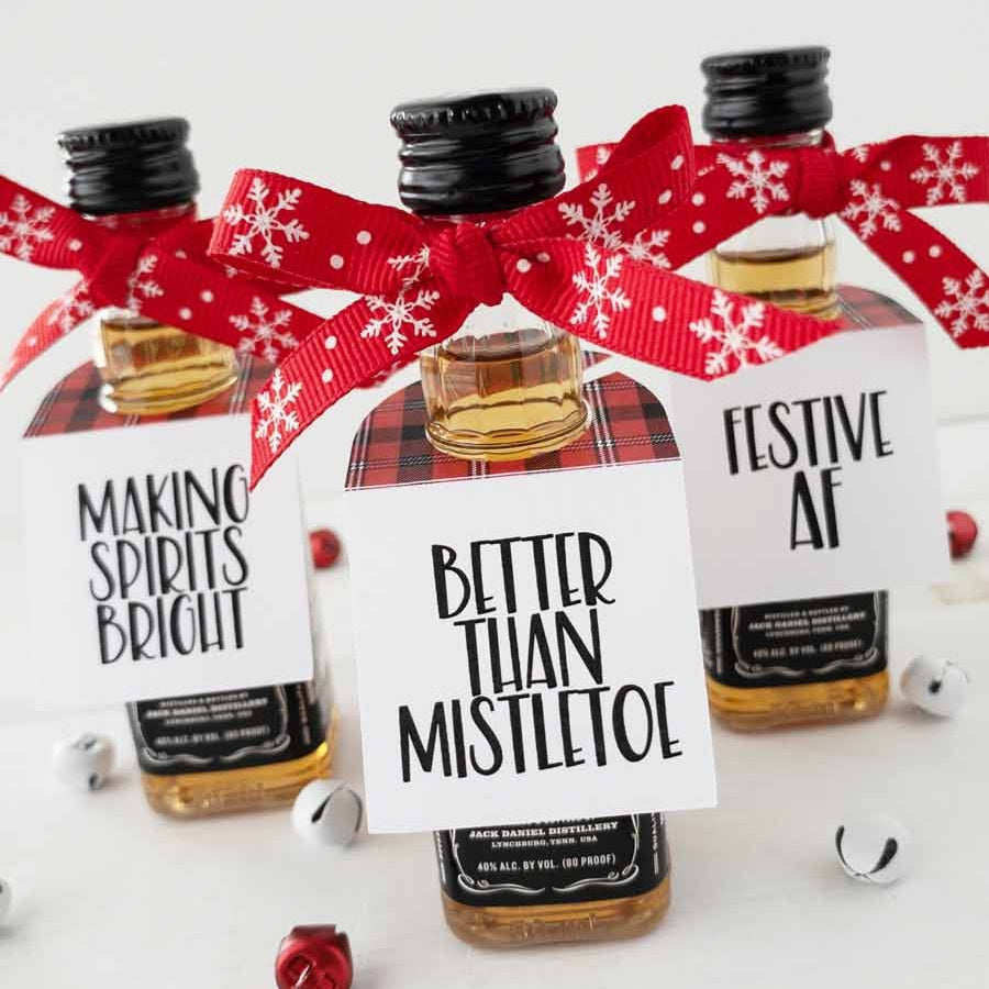Printable Christmas Mini Bottle Tags Red Plaid-instant download-Paper Cute Ink