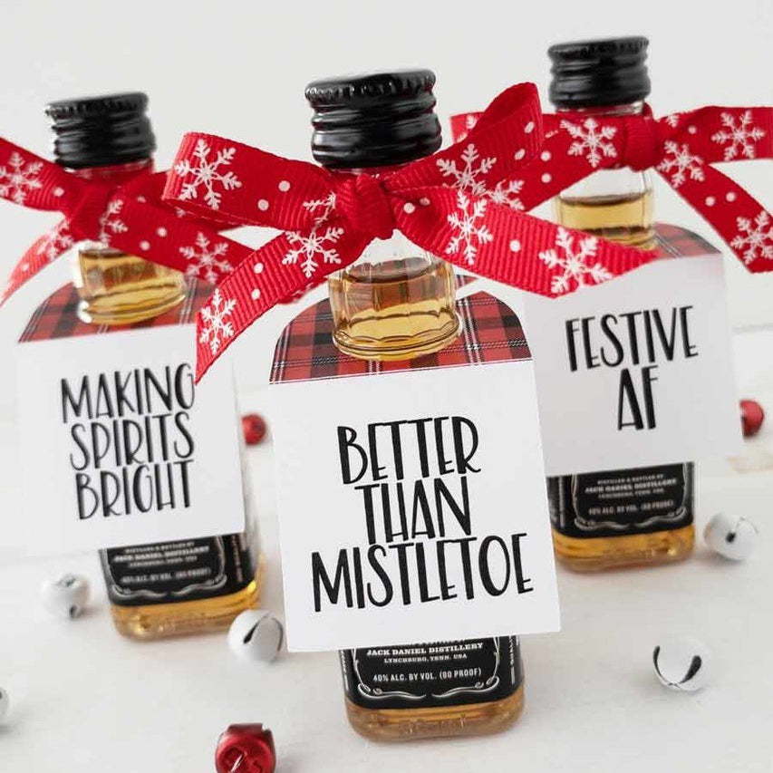 Christmas Mini Bottle Tags Red Plaid