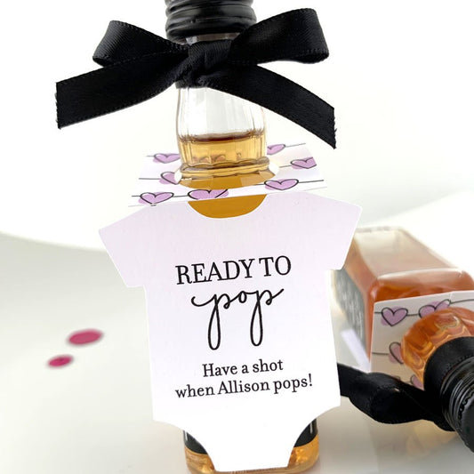 ready to pop baby shower favor tags for mini liquor bottles