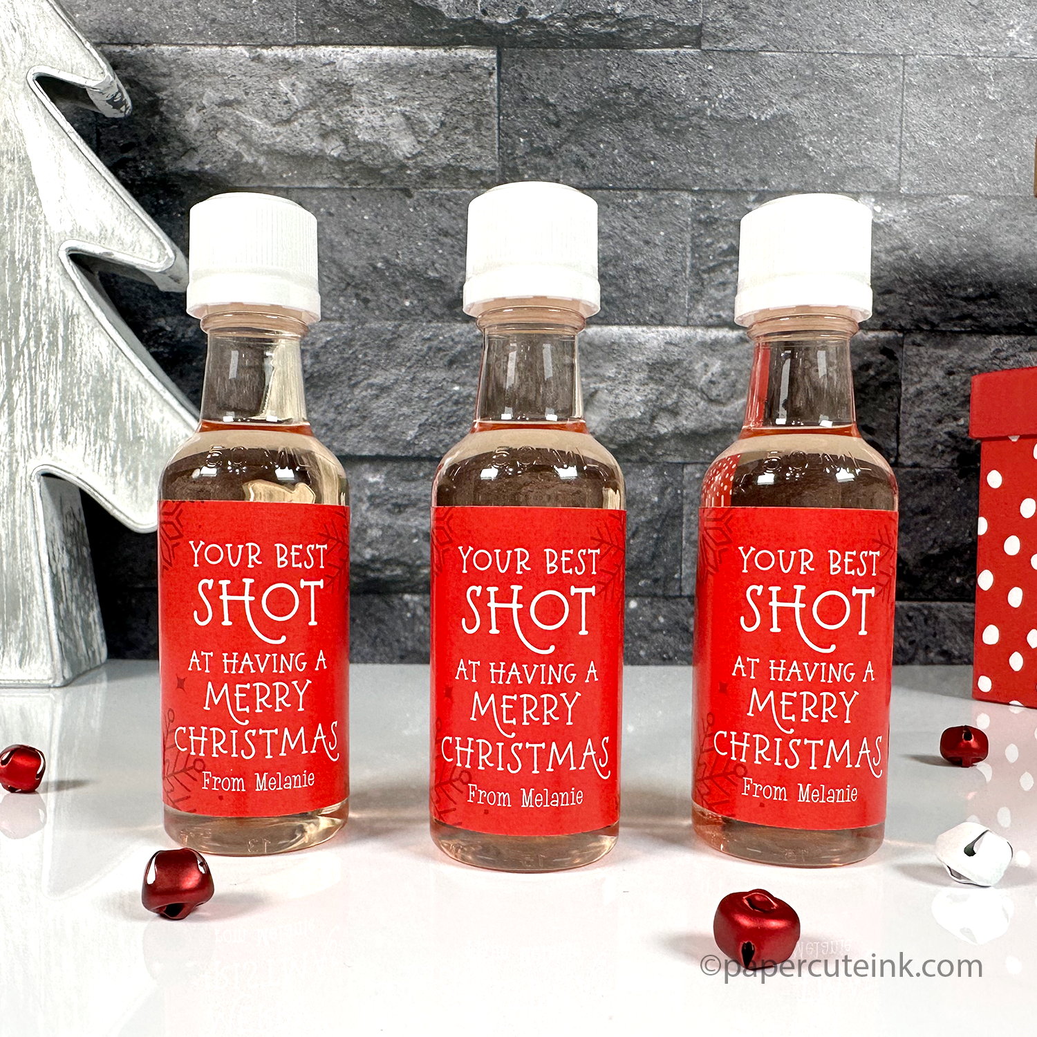 red best shot at a merry christmas mini liquor bottle labels