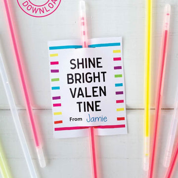 Shine Bright Valentines Glow Stick Printable-instant download-Paper Cute Ink