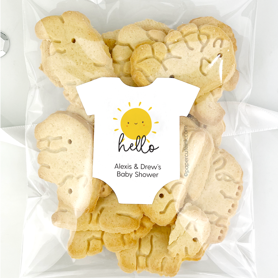 hello sunshine custom baby shower favor labels