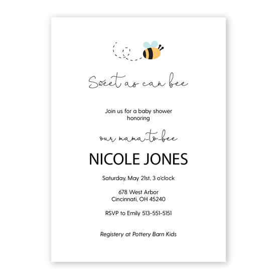 Sweet As Can Bee Baby Shower Invitations