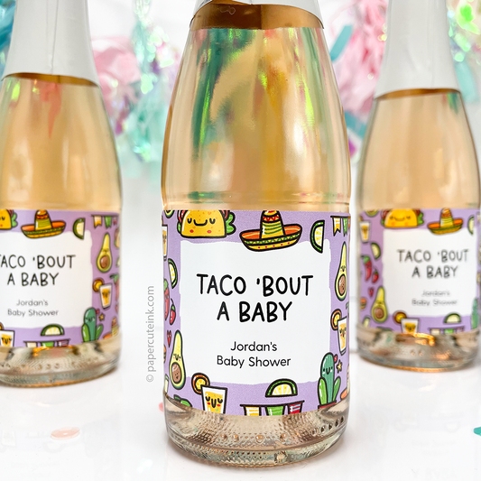taco bout a baby mini champagne bottle labels for party favors