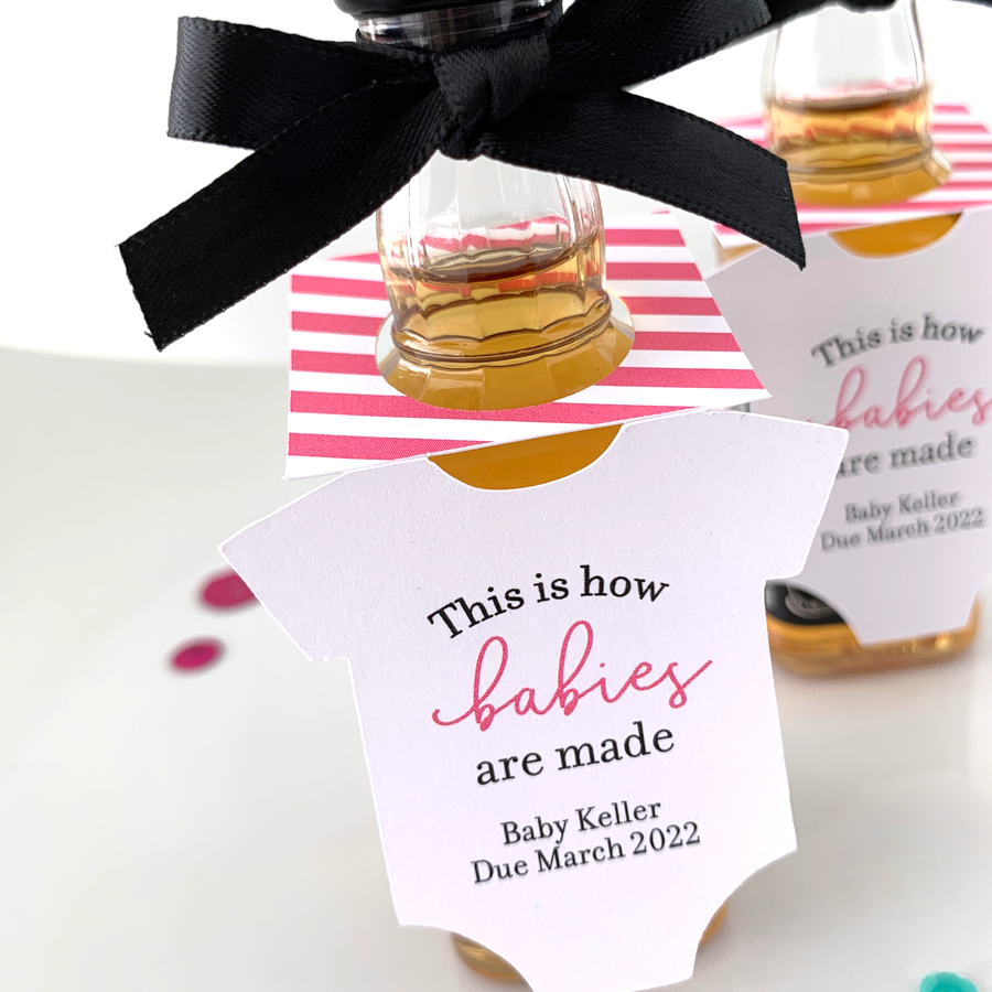 baby shower mini shot favor tags