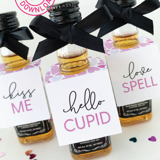 Hello Cupid Valentines Day Mini Liquor Tags