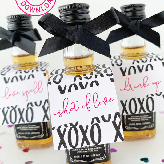 Shot of Love Valentines Day Mini Liquor Tags