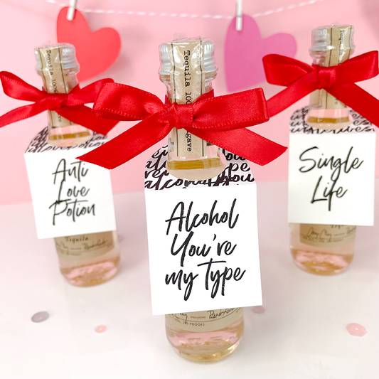 adult valentines day party favor tags for mini liquor bottles