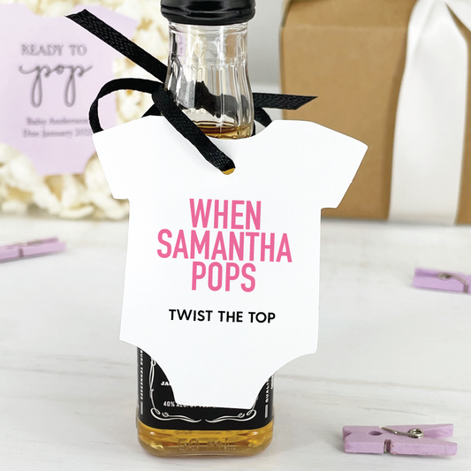 When She Pops Baby Shower Mini Liquor Bottle Tags