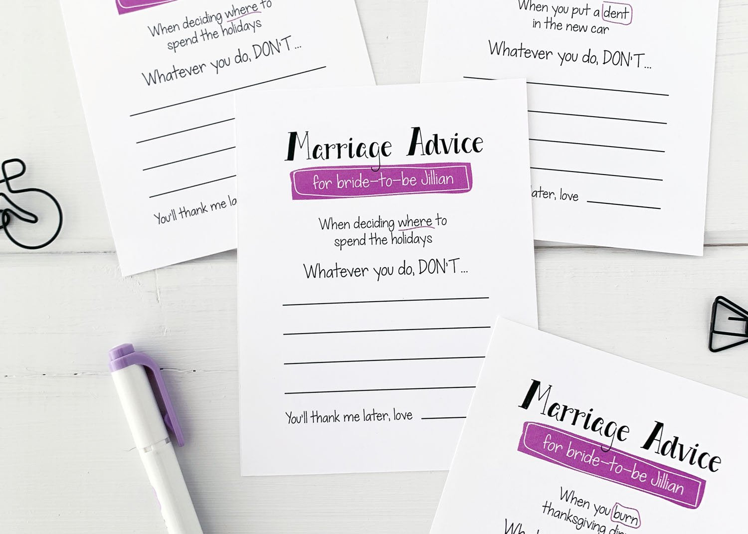 Funny Bridal Shower Advice Cards Game – Paper Cute Ink