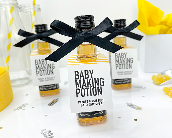 yellow baby shower favors baby making potion tags