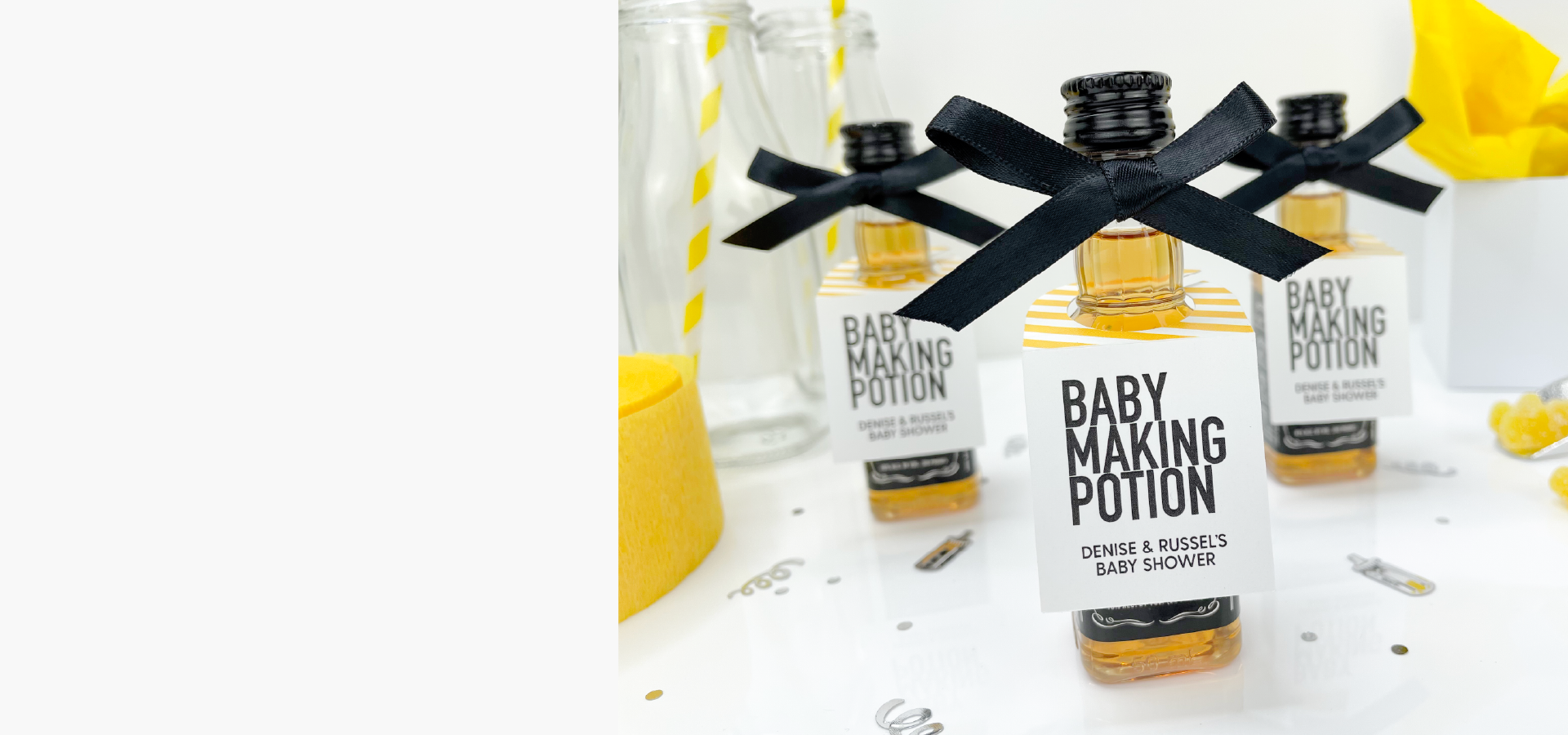 custom party favors baby making potion tags for mini liquor bottles