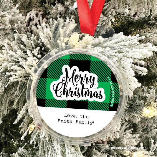 Plaid Happy Holidays Wax Melt Tree Ornament, Soy Tart Wax