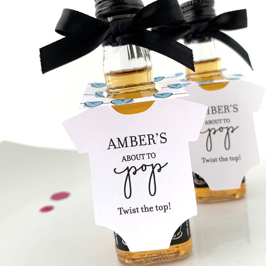 onesie mini bottle tags for baby shower alcohol favors