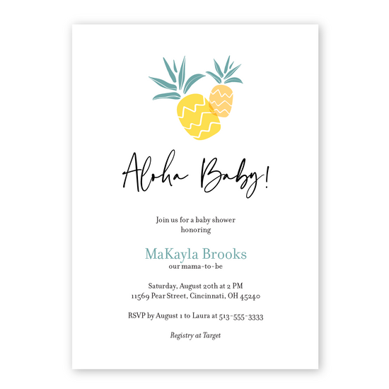 Aloha baby, pineapple baby shower by invitation. 